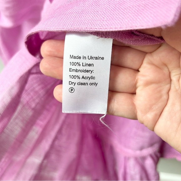 ELEVEN March 11 Pink Linen Embroidered drop waist tassel Tunic Dress - Picture 12 of 12